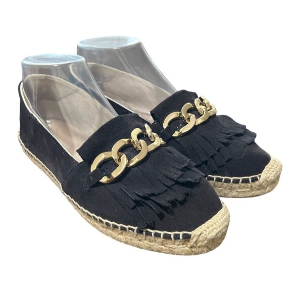 Massimo Dutti Black Suede Espadrille Loafer Gold-Chain Fringe EU 38 / US 7.5 - Picture 1 of 10